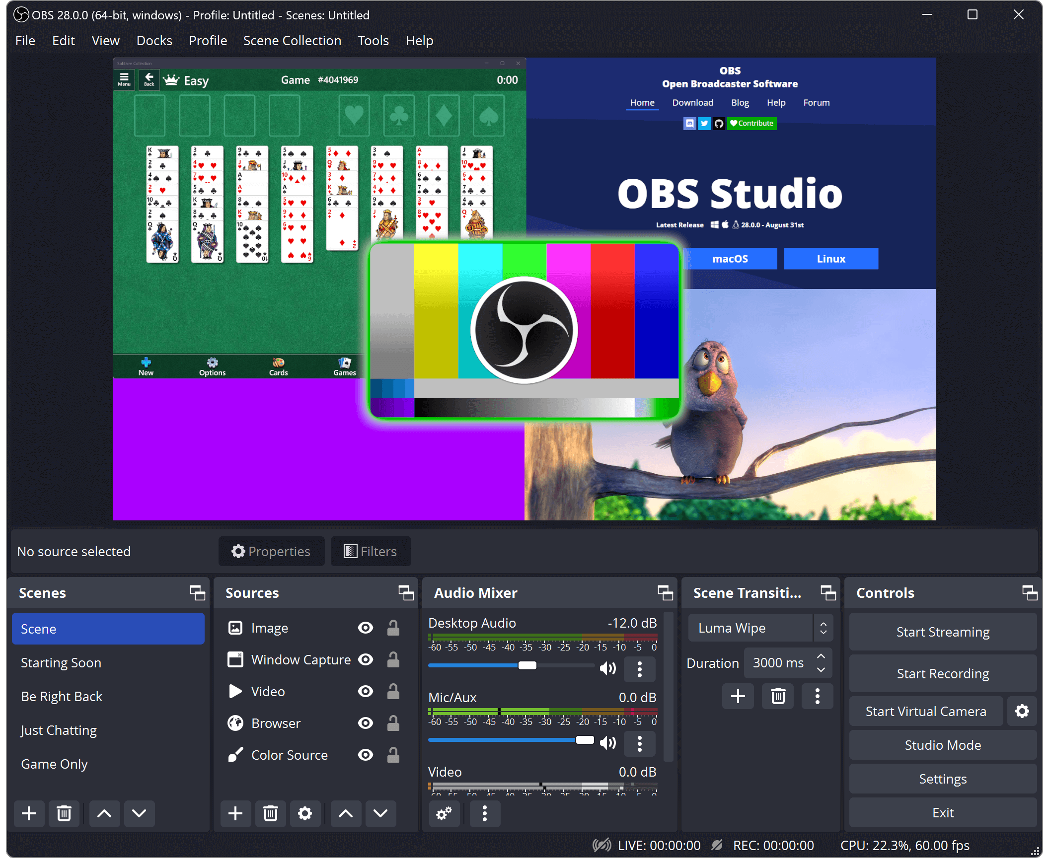 OBS Studio Interface - Free screen recorder and streaming software